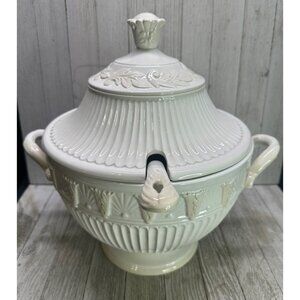 Vtg Lenox Butler's Pantry Soup Tureen with Lid and Ladle with Tag Cream 12" Tall